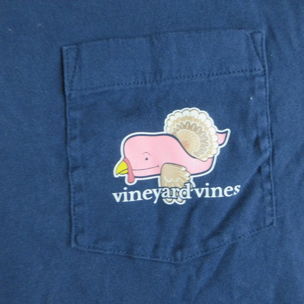 Vineyard Vines Shirt Mens Medium Blue Long Sleeve Turkey Thanksgiving Tee